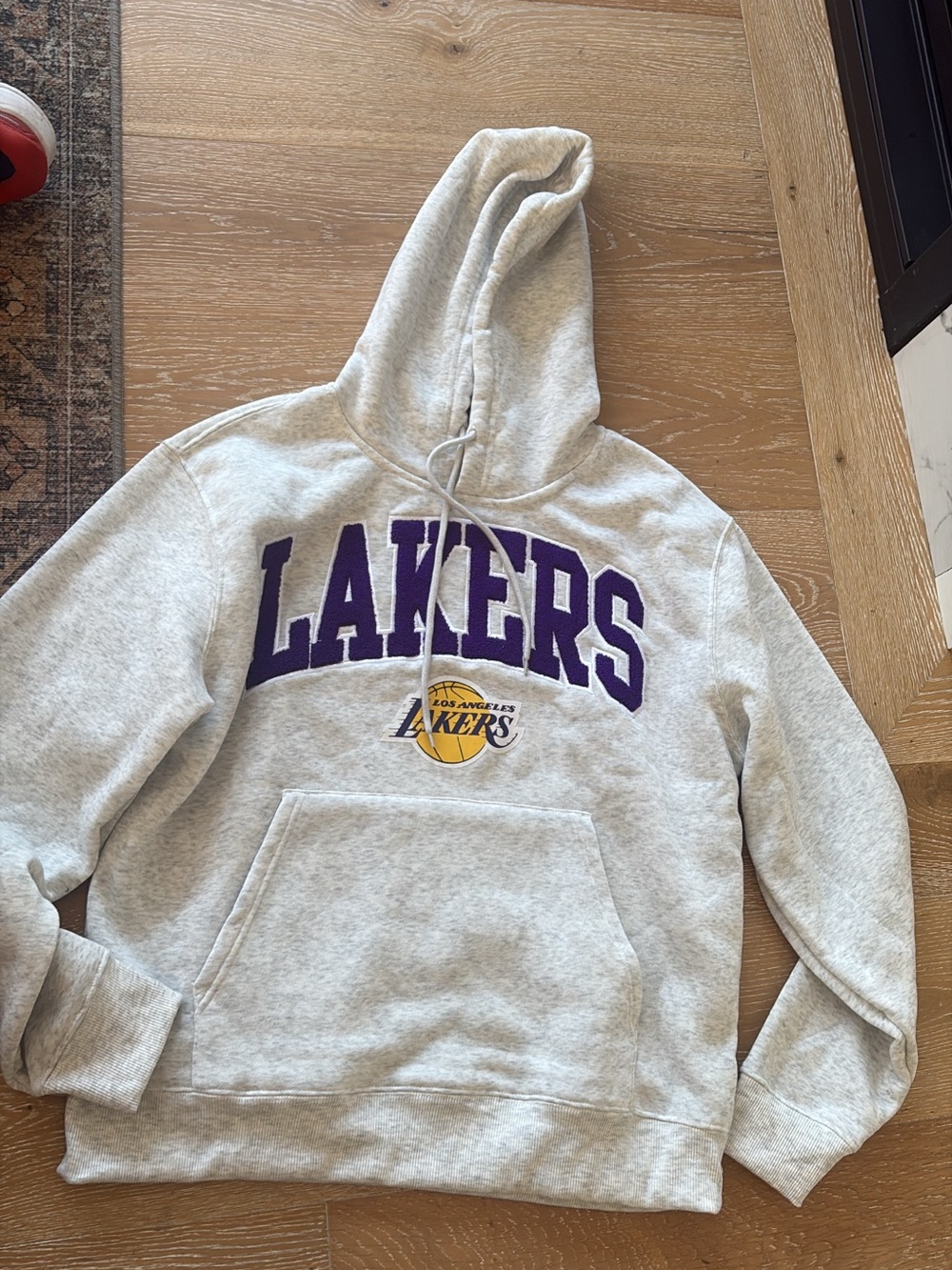 Gray Pullover Hoodie with Purple Logo